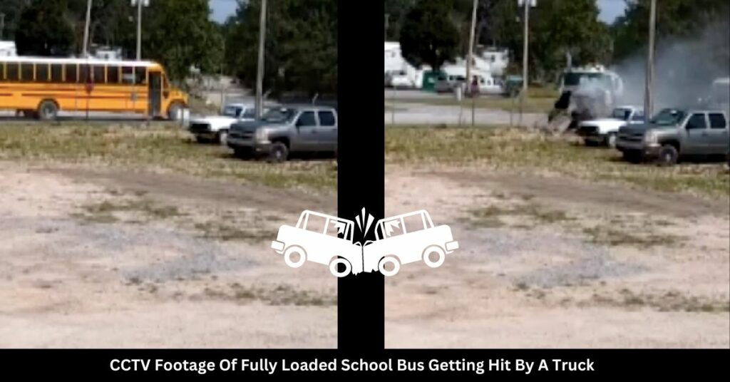 CCTV Footage Of Fully Loaded School Bus Getting Hit By A Truck