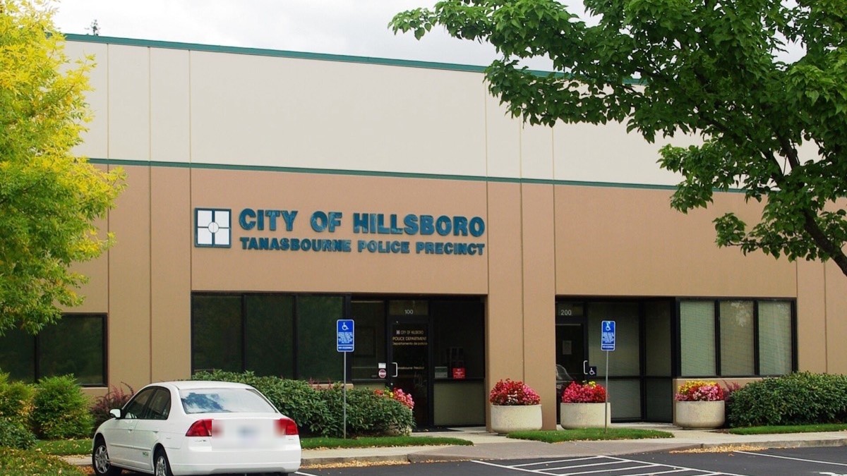 Hillsboro Police Tanasbourne precinct building with City of Hillsboro signage